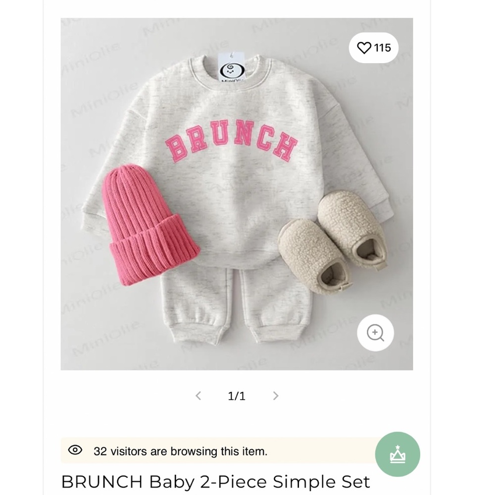Mini Olie Brunch Baby 2pc Set 12-18M Light Grey NWT